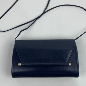 Vintage Ande Navy blue Leather Clutch shoulder bag Gold hardware Structured